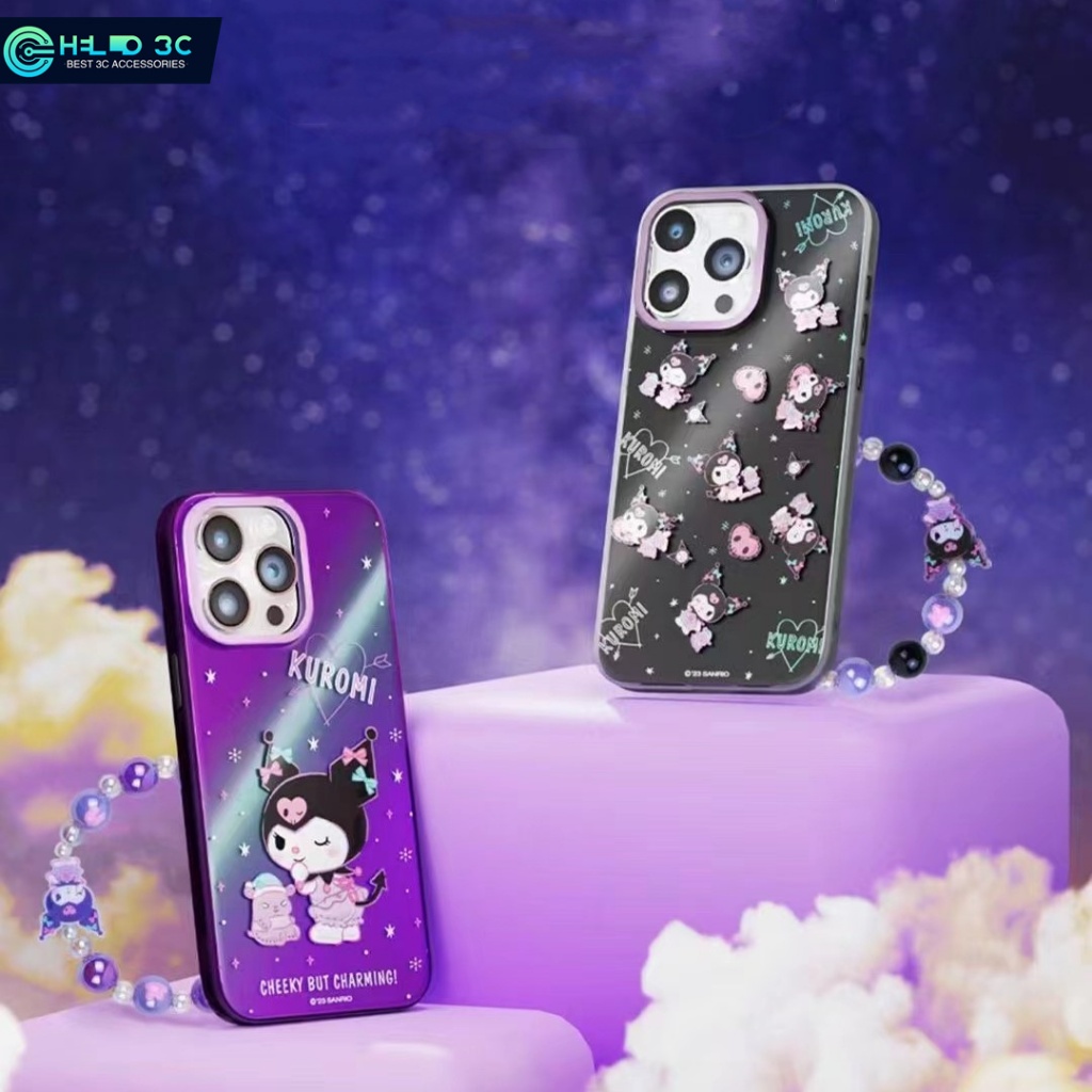 Sanrio เคสโทรศัพท์มือถือ กันกระแทก ลาย KUROMI พร้อมสายคล้อง สําหรับ iphone 15 pro max 15 pro