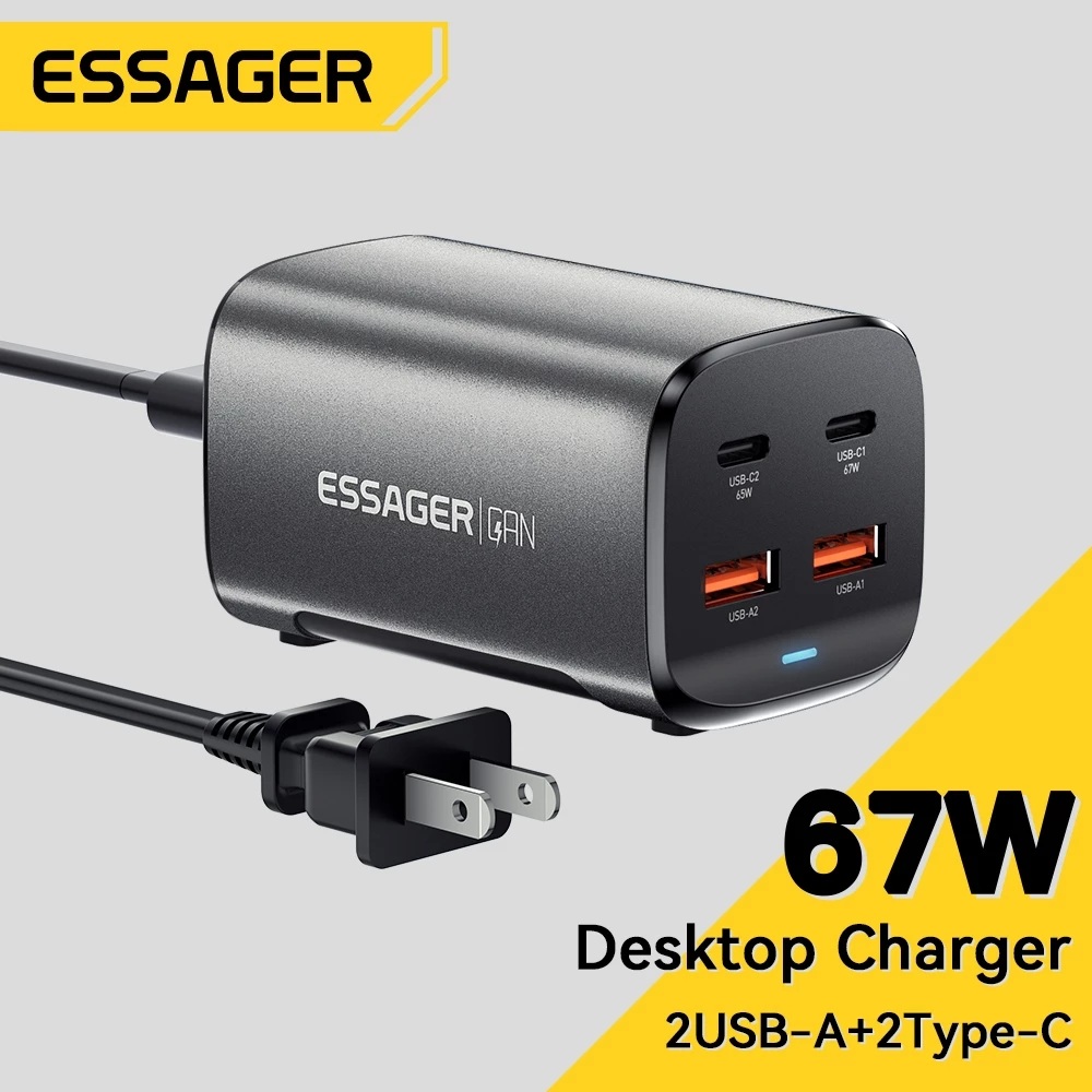 Essager อะแดปเตอร์ชาร์จ 67W GAN 2C2A สําหรับแล็ปท็อป โทรศัพท์มือถือ
