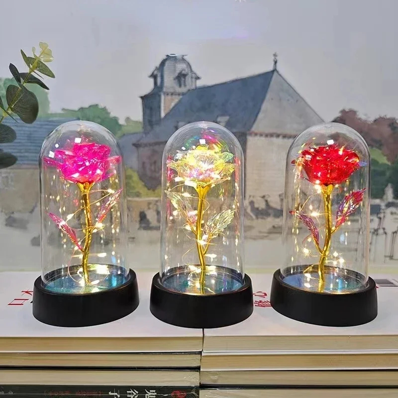 ดอกกุหลาบประดิษฐ์ ฟอยล์สีทอง พร้อมไฟ LED ของขวัญวันคริสต์มาส วันวาเลนไทน์
