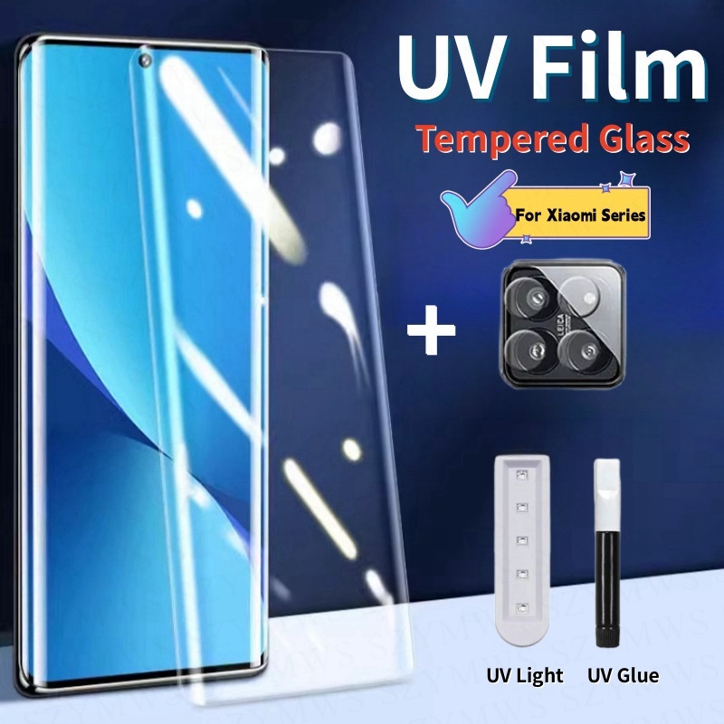 2-in-1 UVกระจกนิรภัยสําหรับRedmiหมายเหตุ 14 13 Pro Plus Xiaomi 15 14 Pro Ultra13 12 Ultraคลุมทั้งหมดหน้าจอโค้งProtectorเลนส์กล้องป้องกันฟิล์ม