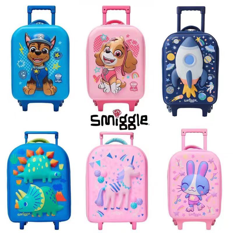 Smiggle Junior กระเป๋าล้อลาก ลายอุ้งเท้ายูนิคอร์น ไดโนเสาร์น่ารัก สําหรับเก็บสะสม