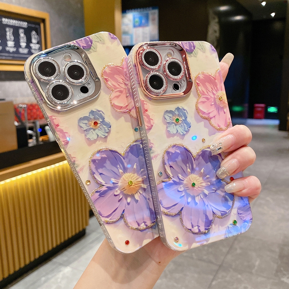 เคสโทรศัพท์มือถือ ลายดอกไม้ หลากสี พร้อมฟิล์มกันรอยเลนส์ สําหรับ iPhone 15 Pro Max 15pro 15 plus 14Plus 11 12 13 14 15 Pro Max 11pro