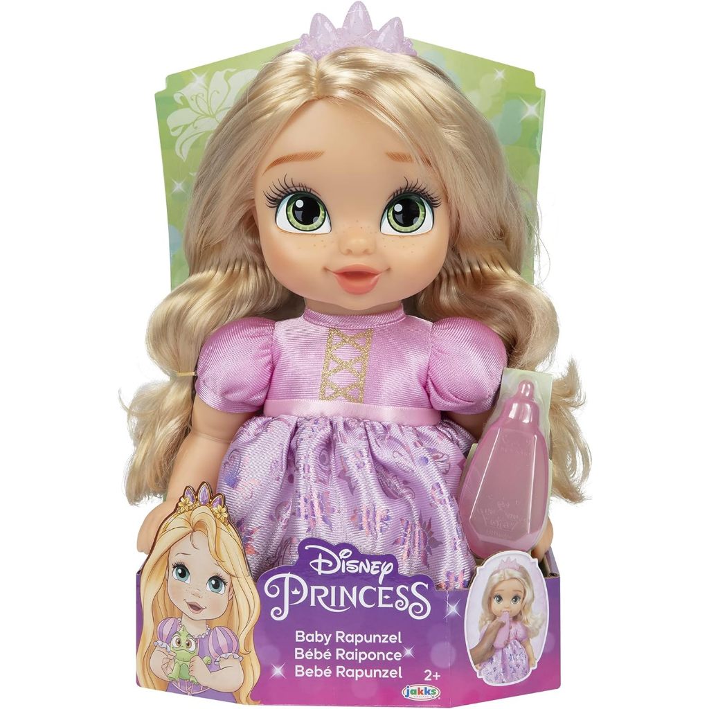 Disney Princess Rapunzel Baby Doll with Baby Bottle &amp; Tiara ตุ๊กตาเจ้าหญิงดิสนีย์ Rapunzel พร้อมขวดนม และมงกุฏ สําหรับเด็ก