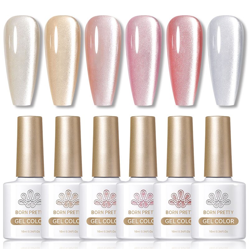 Born PRETTY ชุดน้ํายาทาเล็บเจล UV LED กลิตเตอร์ สะท้อนแสง สีเงิน 6 ชิ้น