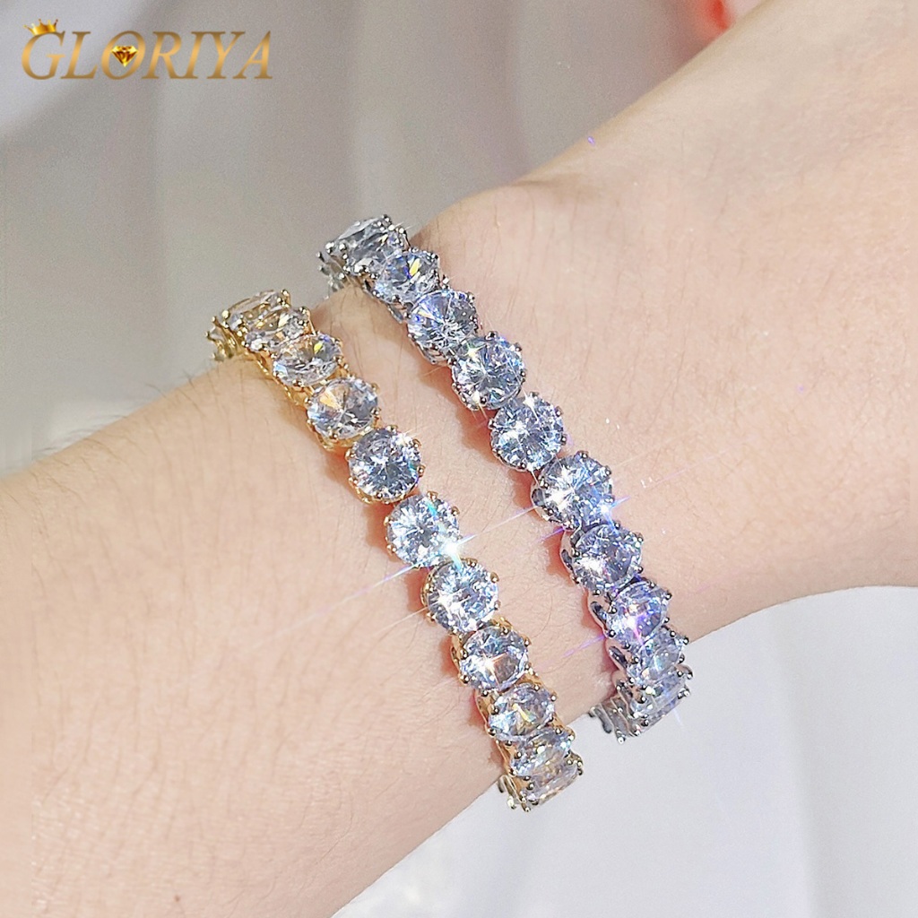 GLORIYA ประกาย Wamm เปิดกําไลข้อมือสร้อยข้อมือ Paved รอบ AAA Cubic Zircon สีเหลืองทองเครื่องประดับเงินสําหรับชุดราตรี B210