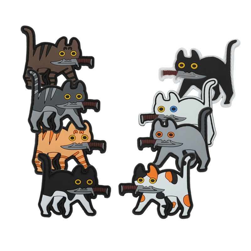 3D PVC แพทช์ยางลูกแมว What Can Have Bad Mind Badge Cat Morale Badge Fastener