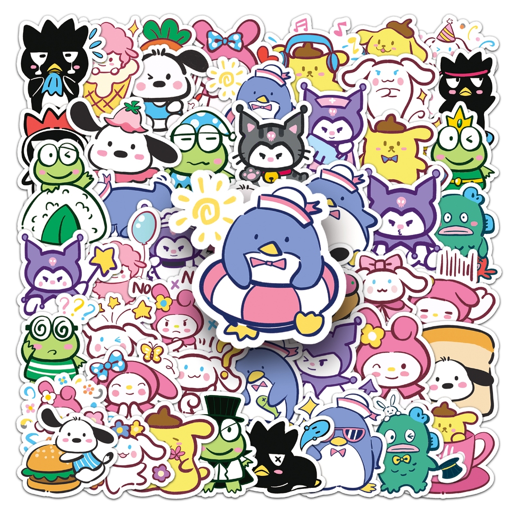 50/10 ชิ้น Hand Drawn Sanrio Melody Hello Kitty ผสมสติกเกอร์กันน้ํา DIY สําหรับโทรศัพท์แล็ปท็อปสเก็ตบอร์ด Creative Graffiti รถมอเตอร์สติกเกอร์