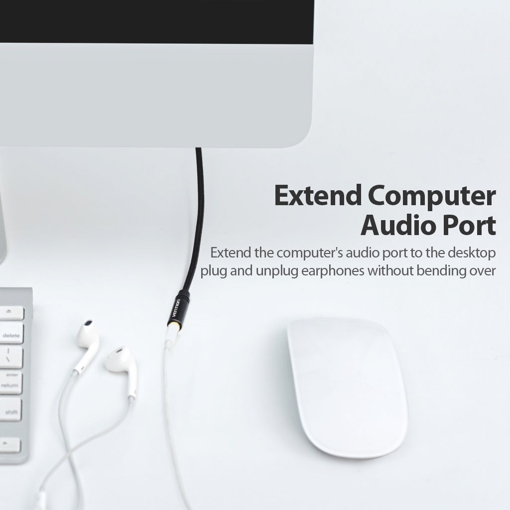 Vention สายต่อขยายเสียง แจ็ค Aux ตัวผู้ เป็นตัวเมีย รองรับไมค์ หูฟัง 3.5 มม.
