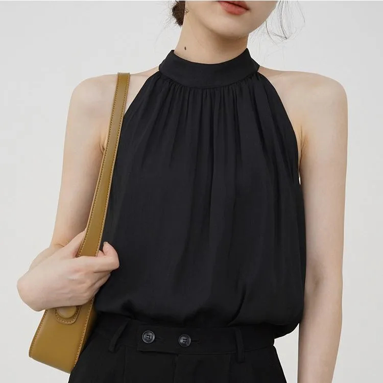 Suitcute   เสื้อคอเต่าแขนกุดมีกระดุมด้านหลัง เรียบหรู เรียบหรู แมทช์กับเสื้อเชิ้ตสีขาวและเสื้อทำงานได้ง่าย - รูปที่ 4