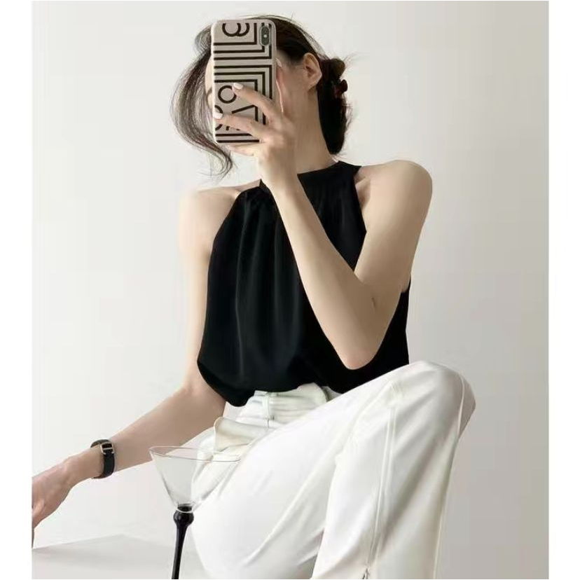 Suitcute   เสื้อคอเต่าแขนกุดมีกระดุมด้านหลัง เรียบหรู เรียบหรู แมทช์กับเสื้อเชิ้ตสีขาวและเสื้อทำงานได้ง่าย - รูปที่ 5