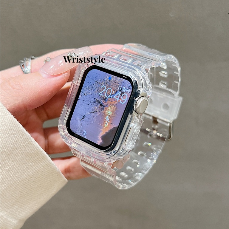 สายนาฬิกาข้อมือ TPU แบบใส สําหรับ Apple Watch S9 8 7 6 5 4 3 SE2 ULTRA iWatch 49 มม. 45 44 42 41 40 38 4 สี