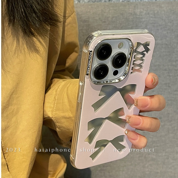 ใหม่ เคสป้องกันโทรศัพท์มือถือ ลายโบว์ สีชมพู สําหรับ Apple Iphone 15promax 14 13pro 12 14promax 12pro 14pro 11