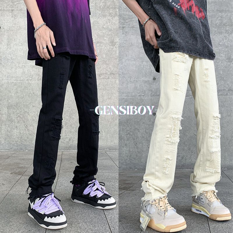 Gensiboy- พร้อมส่งกางเกงยีนส์ขายาวผู้ชาย กระบอก ย้อนยุค ทรงกระบอก ทรงหลวม สไตล์วินเทจ ขายาวแต่งขาด Men jeans pants เท่ๆ เป้าเป็นซิป งานขากระบอกกลาง ใส่ได้ทั้งผู้หญิงและผู้ชาย