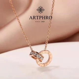 Artphro สร้อยคอไทเทเนียม แหวนคู่ สไตล์โรมัน สําหรับผู้หญิง