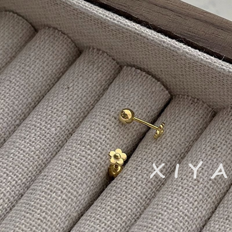 XIYA ต่างหูสกรู รูปดอกไม้ สีทอง ขนาดเล็ก