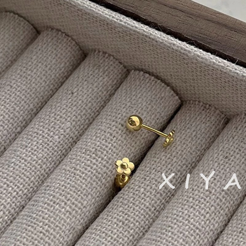 XIYA ต่างหูสกรู รูปดอกไม้ สีทอง ขนาดเล็ก
