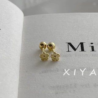 XIYA ต่างหูสกรู รูปดอกไม้ สีทอง ขนาดเล็ก