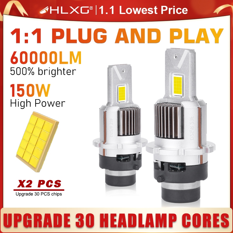 มินิ 1คู่ D2S D4S LED หลอดไฟหน้ารถยนต์ D2H D2S D4S 150W 60000LM HID D2R D4H ไฟตัดหมอก 1:1 หลอดไฟ 6000K CSP 12V 24V ปลั๊ก&เพลย์ HLXG