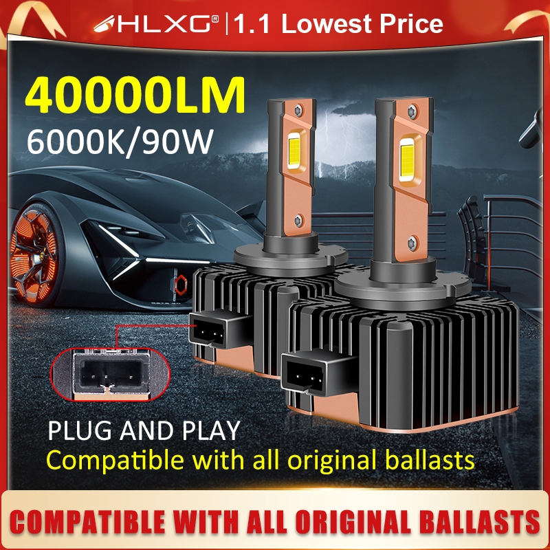 HLXG D3S LED D1S ไฟหน้ารถ D4S D8S D2S D1R D2R D3R D4R LED D5S 40000LM 90W 70W หลอดไฟอัตโนมัติ 6000K หลอดไฟ 1:1 ขนาด ไฟตัดหมอก