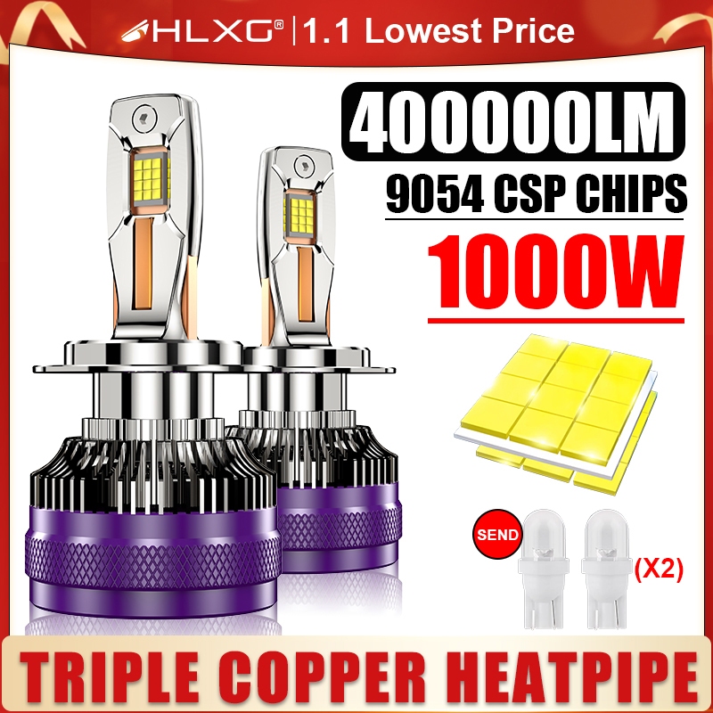 ซุปเปอร์ไบรท์ 2ชิ้น H11 H7 LED หลอดไฟหน้ารถยนต์ Canbus 400000LM H4 LED H9 HB3 9005 HB4 9006 H1 9012 Hir2 หลอดไฟตัดหมอก 6000K หลอดไฟรถยนต์ 12V 1000W