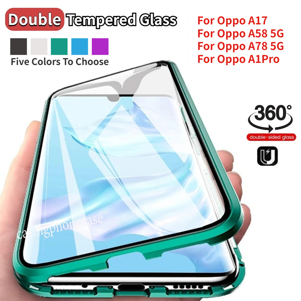 เคสโทรศัพท์มือถือแบบแข็ง กระจกแม่เหล็ก สองด้าน กันกระแทก สําหรับ Oppo A1Pro A58 A78 A17 5G 2024