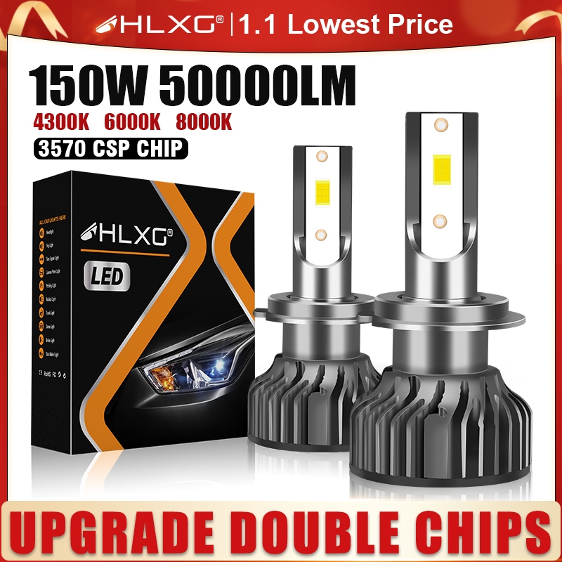 Hlxg H7 LED H11 รถ LED ไฟหน้า H1 H8 H11 H4 9005 9006 HIR2 หมอกโคมไฟ H7 LED canbus HB3 HB4 ไฟหน้ารถ 6000K