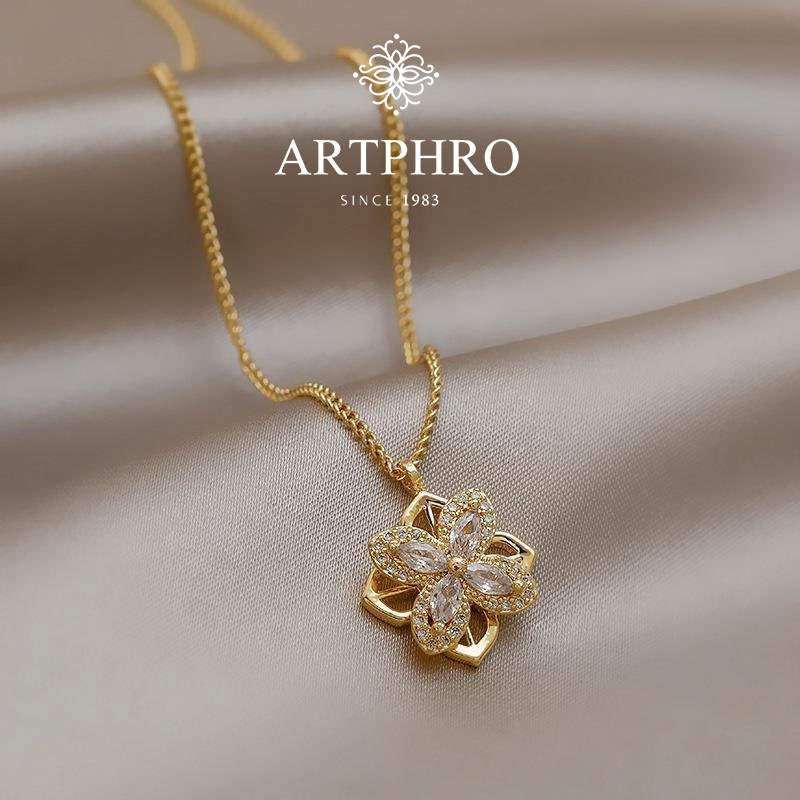 Artphro สร้อยคอ จี้ใบโคลเวอร์สี่แฉก ประดับเพทาย นําโชค ของขวัญสําหรับผู้หญิง ราคา ถูกที่สุด ดีลบีเคเค แกลเลอรีภาพที่ 2