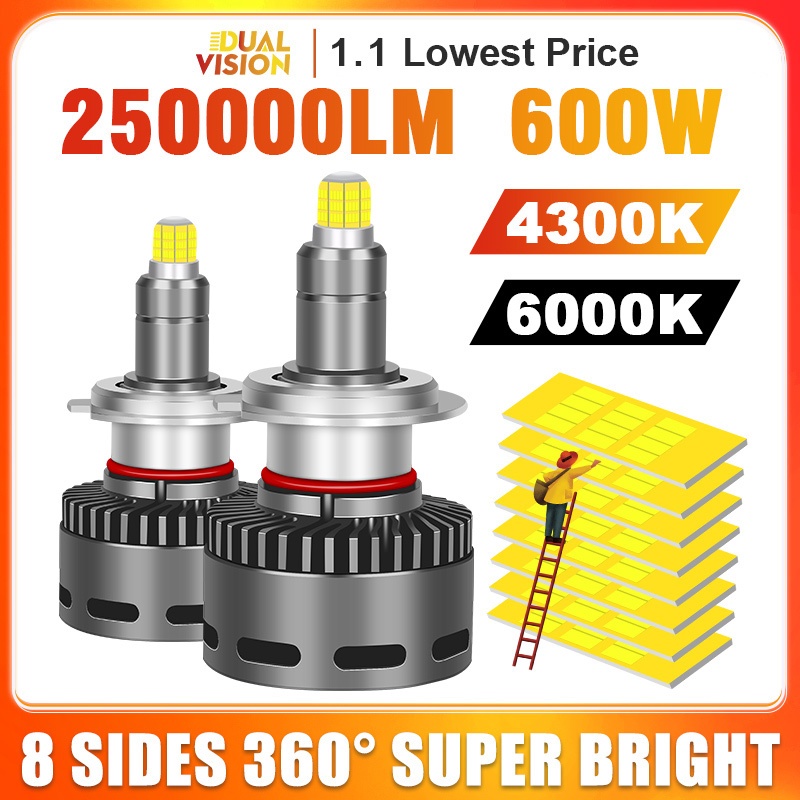 H7 LED 360 Canbus H11 H1 250000LM 600W HB3 HB4 9005 9006 D2S D4S LED ไฟหน้ารถหลอดไฟ 6000K 4300K H8 9012 HIR2 โคมไฟรถจักรยานยนต์ U25