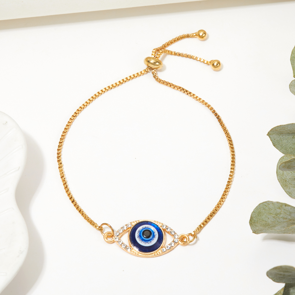 สร้อยข้อมือ ทอง 18k จี้ตาชั่วร้าย ประดับคริสตัล สามารถปรับได้ เครื่องประดับ สําหรับผู้หญิง