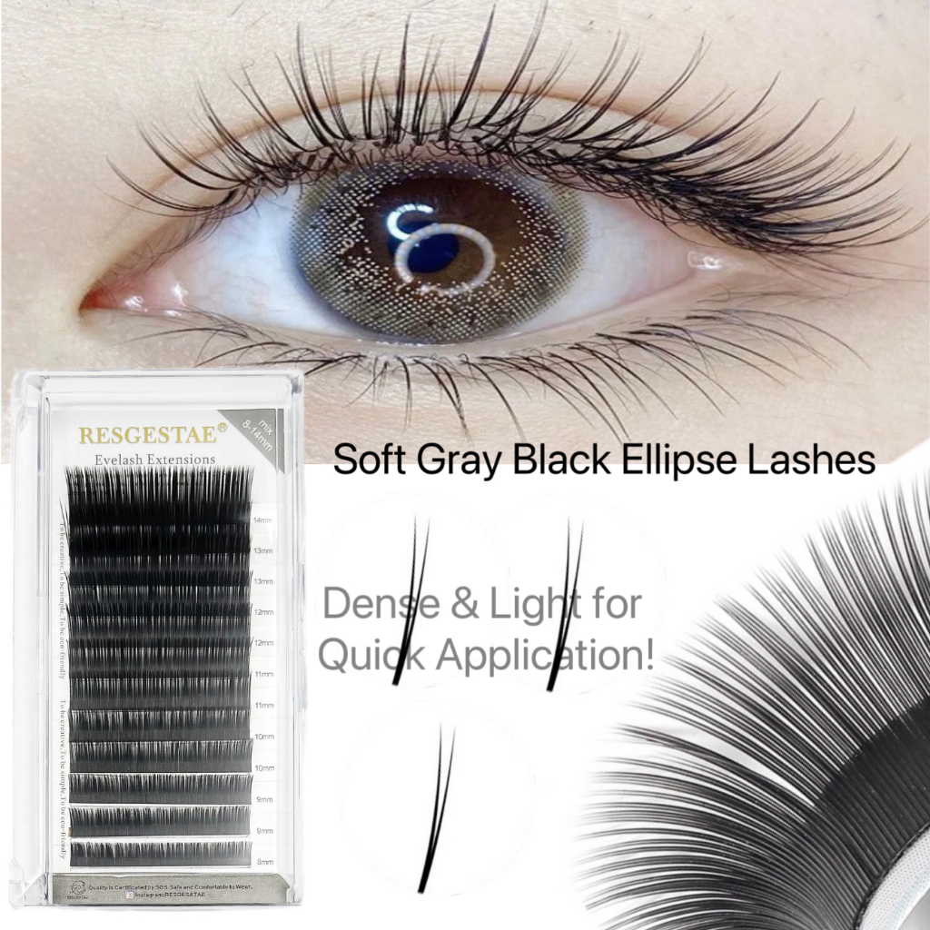 Matte ellipse ต่อขนตา ปลายแยก  ขนตาปลอม แบบรวมไซส์8-14MIX รูปไข่ รากแบน ขนตาแต่ละชิ้น นุ่มขึ้นมาก