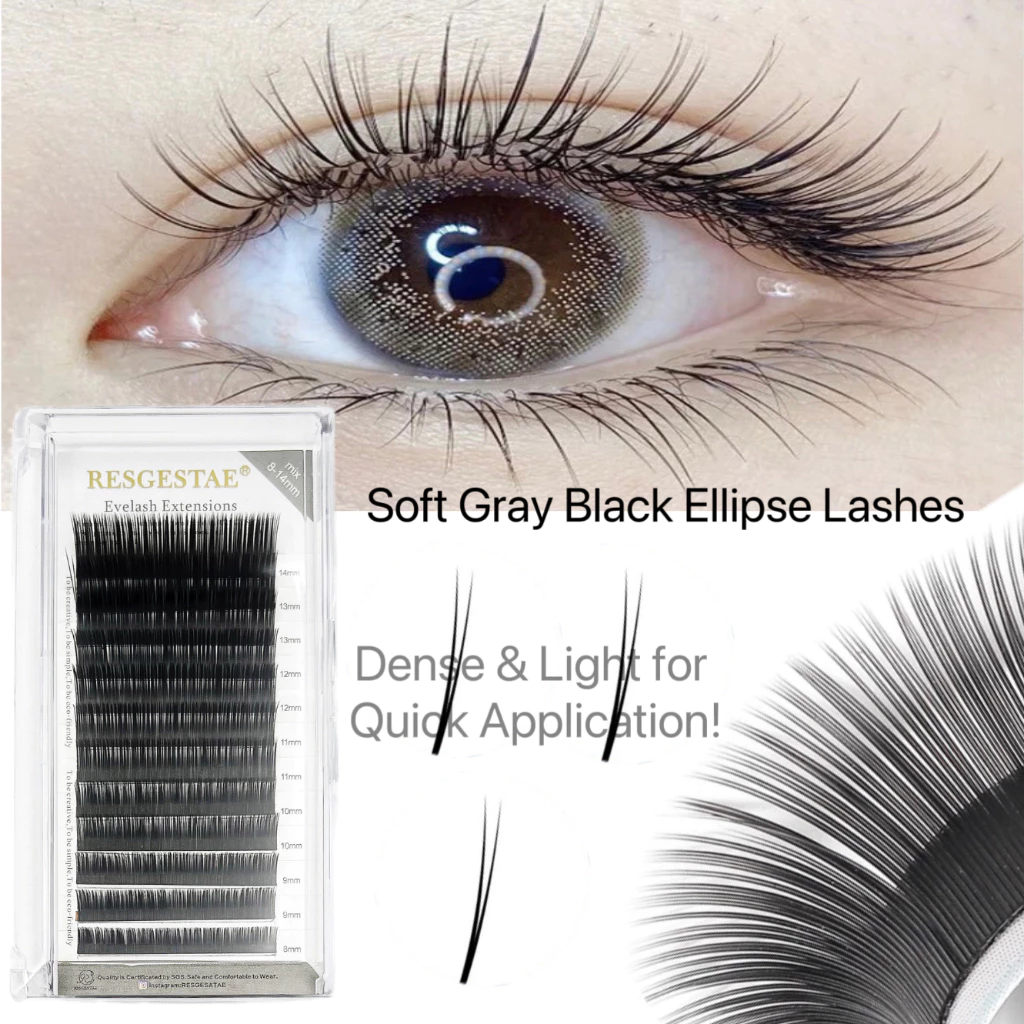 Matte ellipse ต่อขนตา ปลายแยก ขนตาปลอม แบบรวมไซส์8-14MIX รูปไข่ รากแบน ขนตาแต่ละชิ้น นุ่มขึ้นมาก