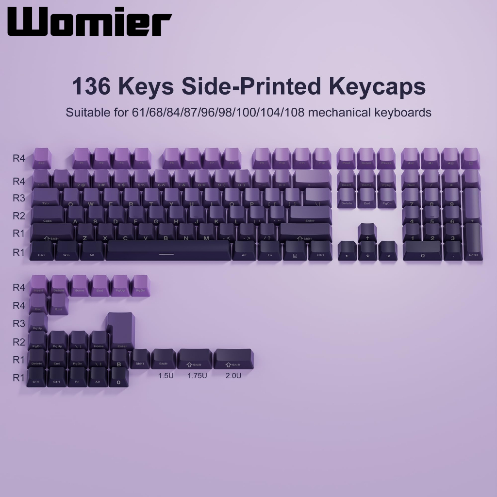 Womire ปุ่มกดคีย์บอร์ด 136 คีย์ ไล่โทนสีม่วง สําหรับคีย์บอร์ด OEM Cherry Gateron MX Switches
