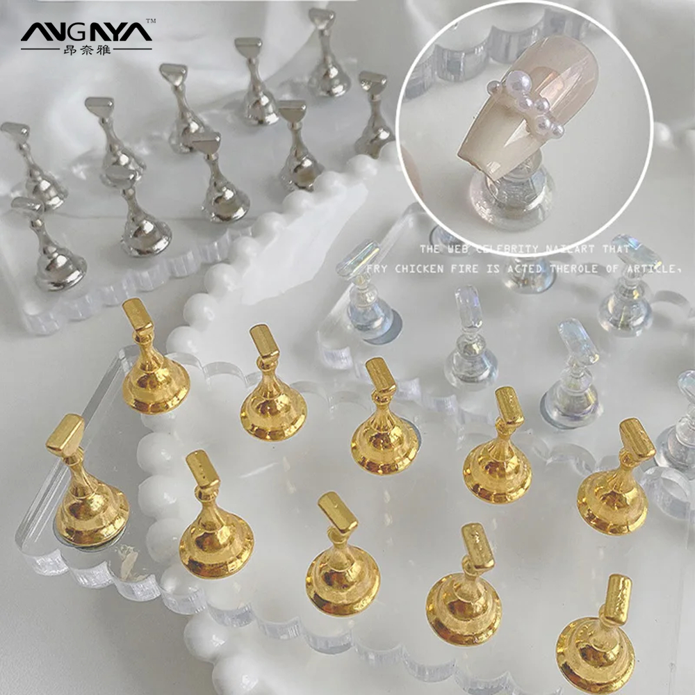 ANGNYA ชั้นวางเล็บปลอมอะคริลิค 1 ชุด ฐานวาง 1 ชิ้น ที่วางปลายเล็บ 10 ชิ้น