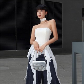Klalien Summer Fashion Women Irregular Tassels Design Off Shoulder Plain Camisoles Strapless Tube Tops Sexy Vest
