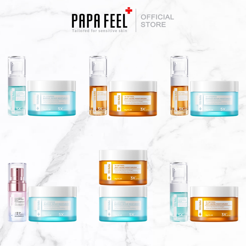 【2PCS=SALE】PAPA FEEL 5X Ceramide Recover Cream+มอยเจอร์ไรเซอร์ต่ออายุเรตินอลที่อ่อนโยน+เซรั่มบำรุงผิวหน้าลดริ้วรอย+barrier repair serum(ครีมลดริ้วรอย, เซรั่มบํารุงผิวหน้า)