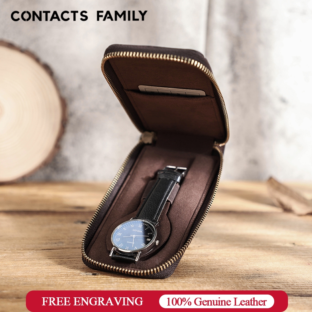 CONTACTS FAMILY กระเป๋าใส่นาฬิกาแบบมีซิปสำหรับผู้ชาย กระเป๋าหนัง