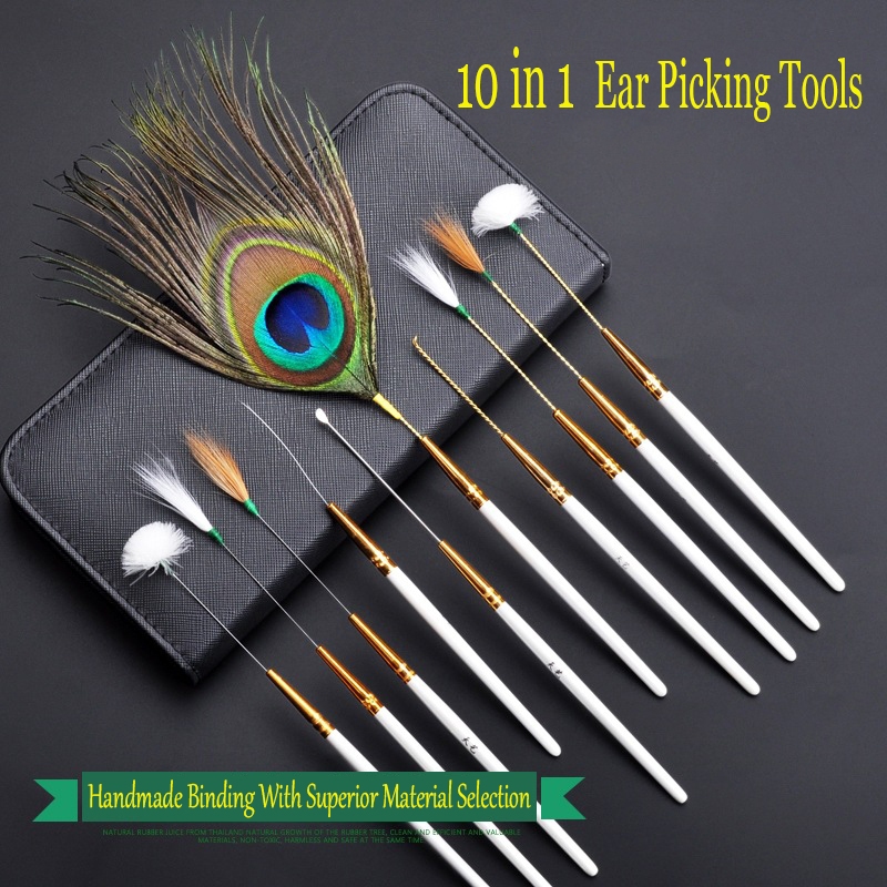 10 in 1 ชุดเครื่องมือแคะหู ขนห่าน ขนไก่ นกกระเรียน หางม้า ขนนกยูง