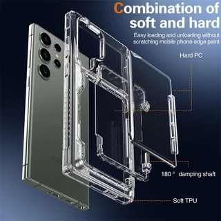 PC + TPU สําหรับ Samsung Galaxy S26 Ultra S25 Ultra S24 S23 Ultra/Plus Full Coverage เคสโทรศัพท์พร้อมผู้ถือบัตร Shock-proof เกราะป้องกัน