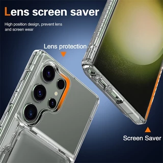 PC + TPU สําหรับ Samsung Galaxy S26 Ultra S25 Ultra S24 S23 Ultra/Plus Full Coverage เคสโทรศัพท์พร้อมผู้ถือบัตร Shock-proof เกราะป้องกัน