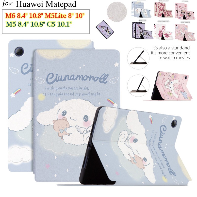 For Huawei Matepad MediaPad M6 8.4 10.8 M5Lite 8 10.1 M5 8.4 10.8 C5 10.1 Fashion Tablet Case Cute Cartoon Series Anime Pattern Flip Stand Casing PU Leather Auto Sleep/Wake