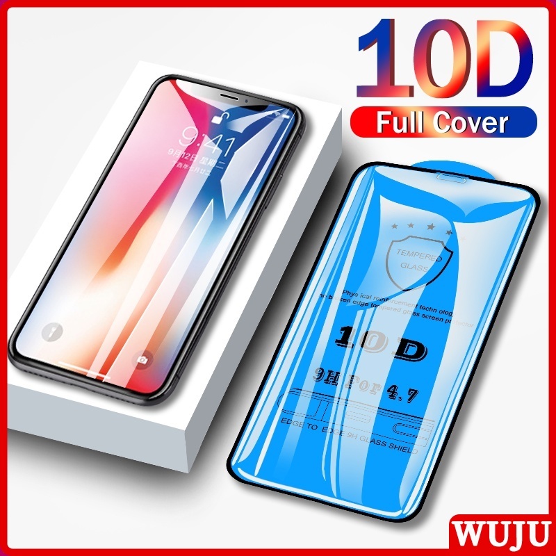 Wuju ฟิล์มกระจกนิรภัยกันรอยหน้าจอ 10D ใสมาก สําหรับ iPhone 16 15 14 11 12 13 Pro Max XR X XS Max Plus SE