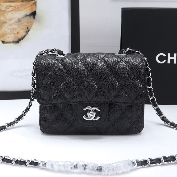 Chanel caviar 1115 กระเป๋าสะพายไหล่ หนังแท้ ขนาดเล็ก แต่งสายโซ่ สีเงิน สําหรับผู้หญิง
