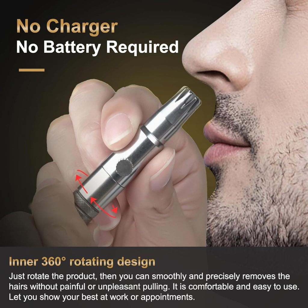 Kiprun เครื่องตัดขนจมูก สําหรับผู้ชาย ไร้แบตเตอรี่ สเตนเลส กันน้ํา ไม่เจ็บผม - รูปที่ 2