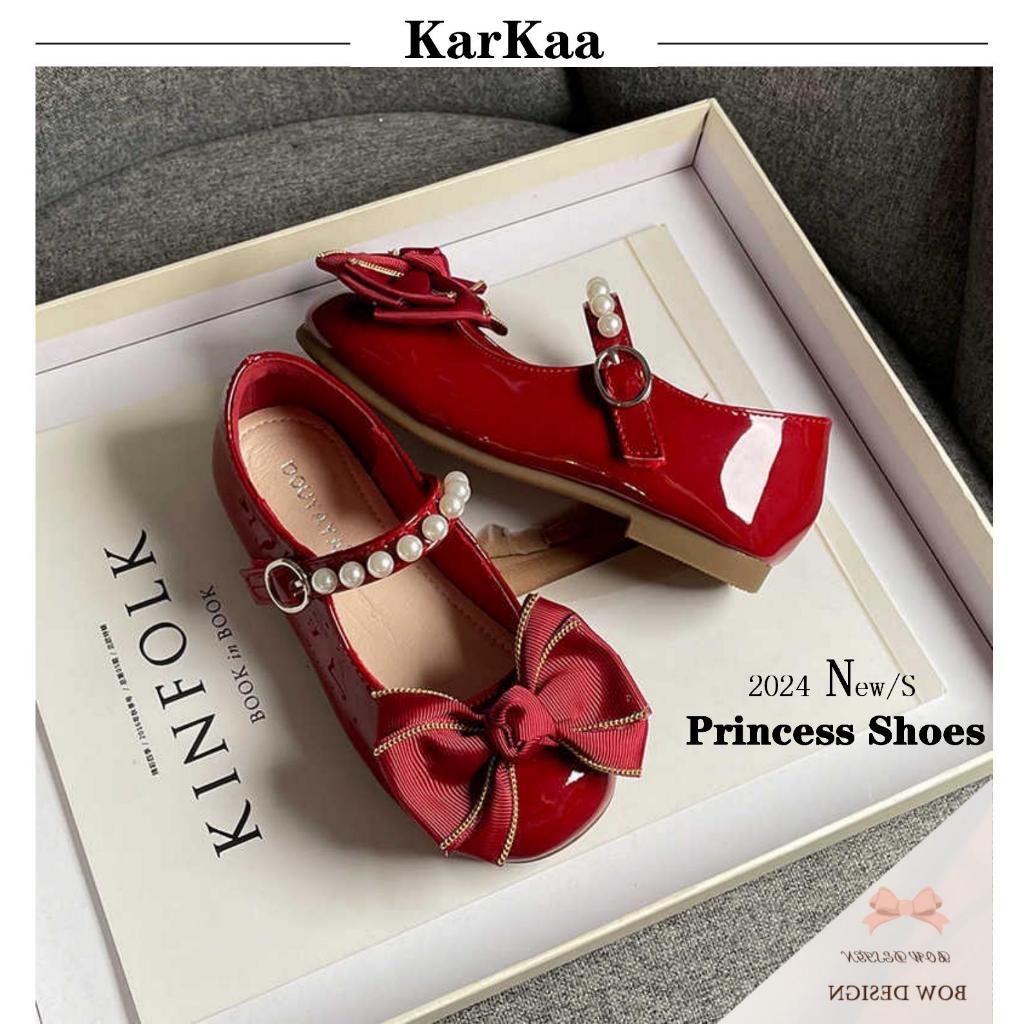 [karkaa] รองเท้าหนังนิ่ม ประดับโบว์ สไตล์เกาหลี เหมาะกับฤดูใบไม้ผลิ ฤดูใบไม้ร่วง สําหรับเด็กผู้หญิง 2024 PZX
