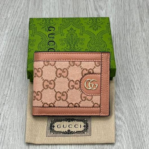 Gucci ของแท้ 100% กระเป๋าสตางค์ ใบสั้น หนังแท้ Gucci Ophidia Series สําหรับผู้หญิง