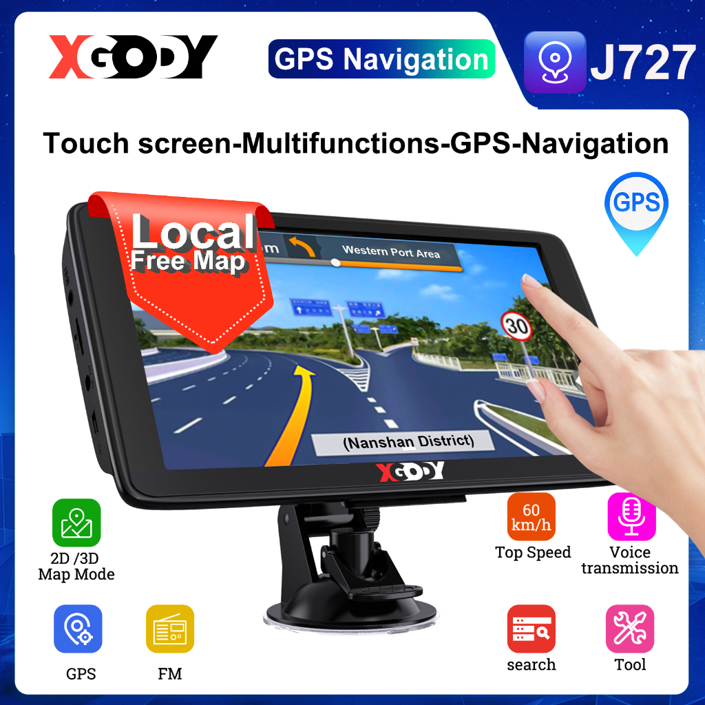 XGODY J727F ใหม่ล่าสุดในเอเชียตะวันออกเฉียงใต้แผนที่ฟรี 7 นิ้วระบบนำทาง GPS สำหรับรถยนต์ 256M + 8G ร