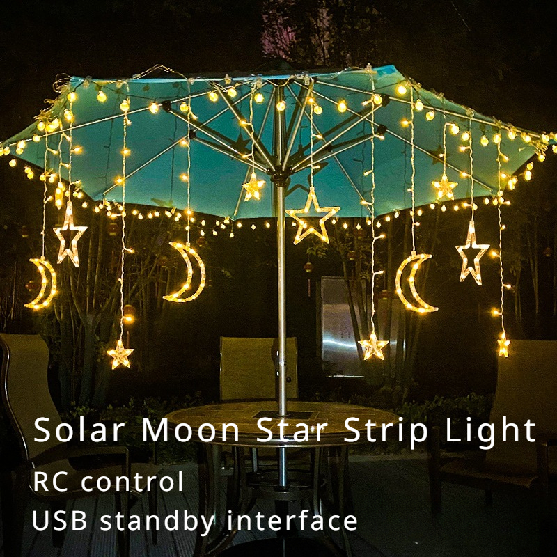 สายไฟ LED พลังงานแสงอาทิตย์ รูปดาว และดวงจันทร์ สําหรับตกแต่งสวน กลางแจ้ง
