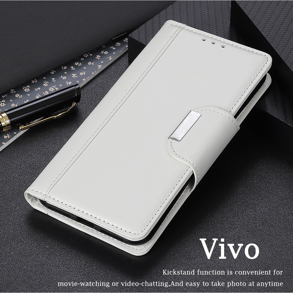 สําหรับ Vivo V40 Y200 V30 Pro V30e Y18 Y03 Y03t Y28s V29e Y17s V29 Y27 Y36 V27 V27e V25 V25e Y16 Y22S Y35 Y02S Y77 5G X80 Pro X70 T1 Y33S Y33T Y21 Y21S Y21T T1X เคสโทรศัพท์มือถือหนังวัว ฝาพับ พร้อมช่องใส่บัตร