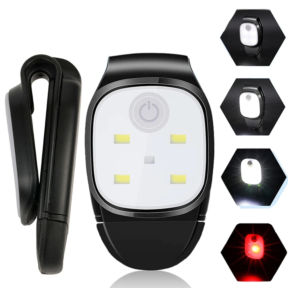 ไฟฉาย LED 4 โหมด แบบคลิปหนีบ ชาร์จ USB เพื่อความปลอดภัย สําหรับวิ่งจ๊อกกิ้ง เดิน ตั้งแคมป์