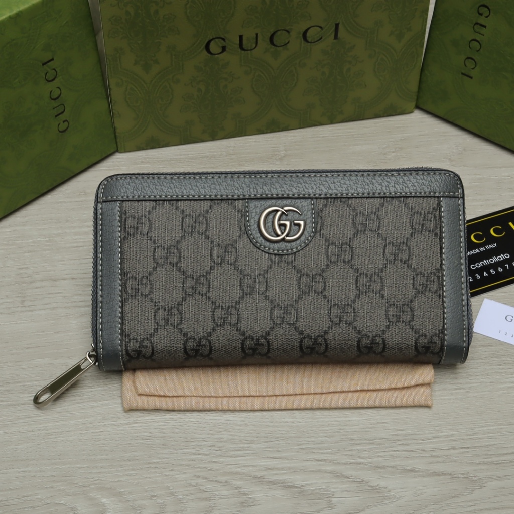 Gucci ของแท้ 100% กระเป๋าสตางค์ผู้หญิง Gucci Ophidia Series ใหม่ กระเป๋าถือ ซิป หนังแท้